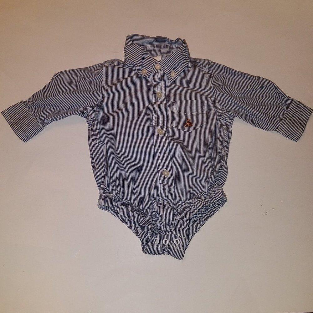 GAP Blue and White Striped Button-Front Baby One-Piece Bodysuit